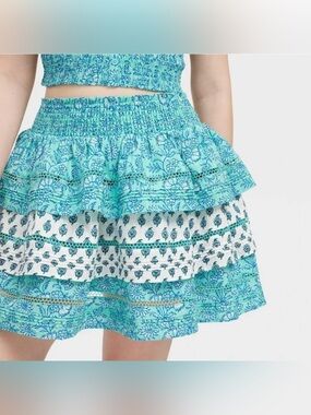 Roller Rabbit / Target Aqua & Teal Floral Tiered Mini Skirt